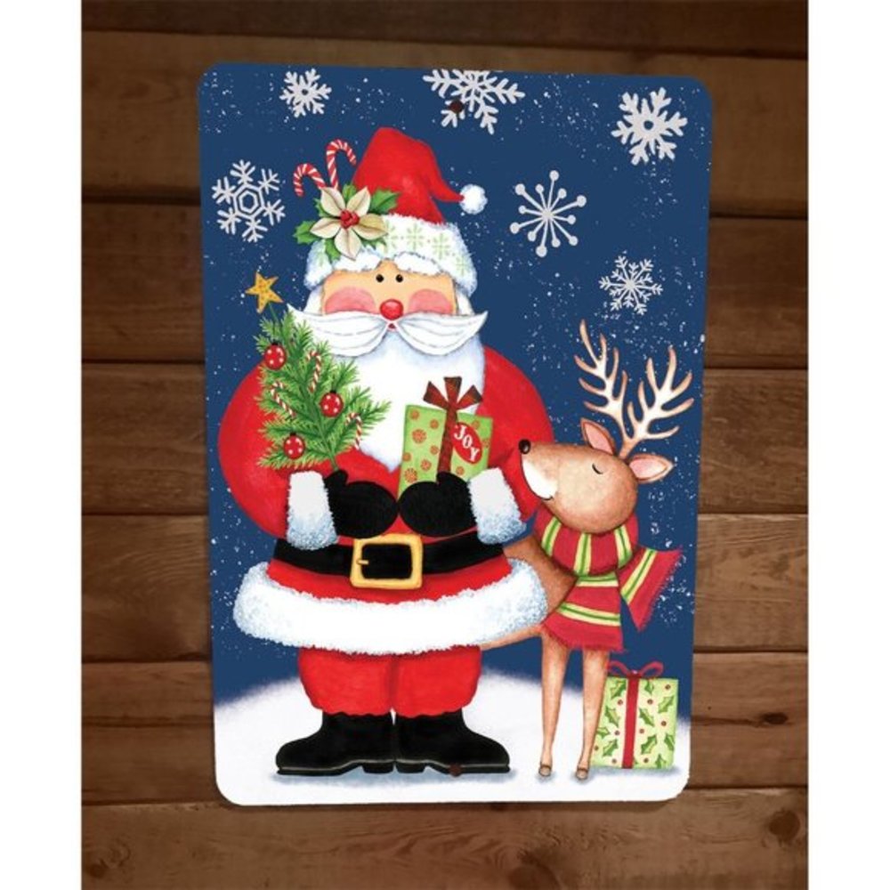 Merry Christmas Santa Clause with Reindeer Xmas 8x12‎ Metal Wall Sign Poster